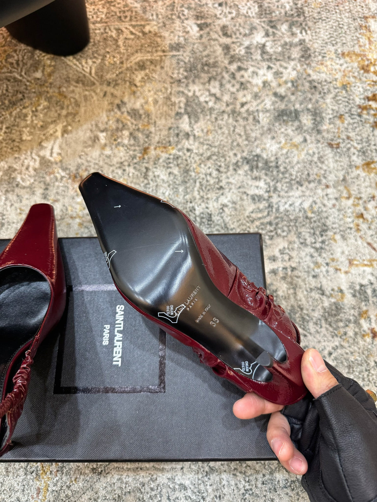 YSL Anne-Marie Slingback 8cm Burgundy Sheepskin 637226