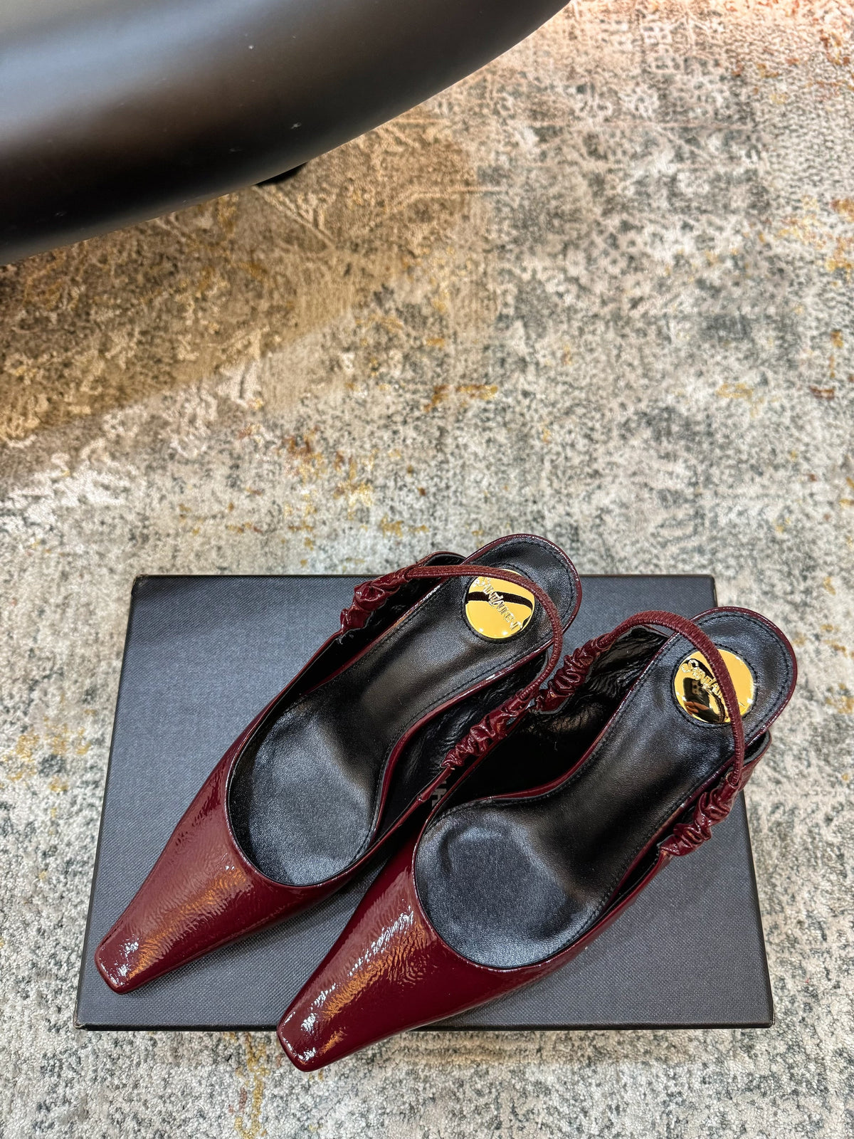 YSL Anne-Marie Slingback 8cm Burgundy Sheepskin 637226