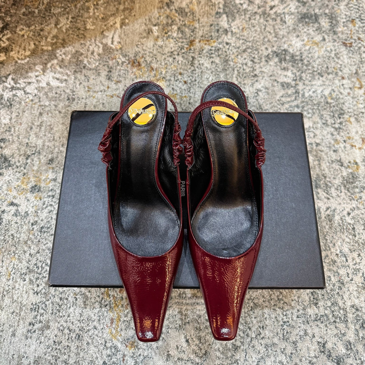YSL Anne-Marie Slingback 8cm Burgundy Sheepskin 637226