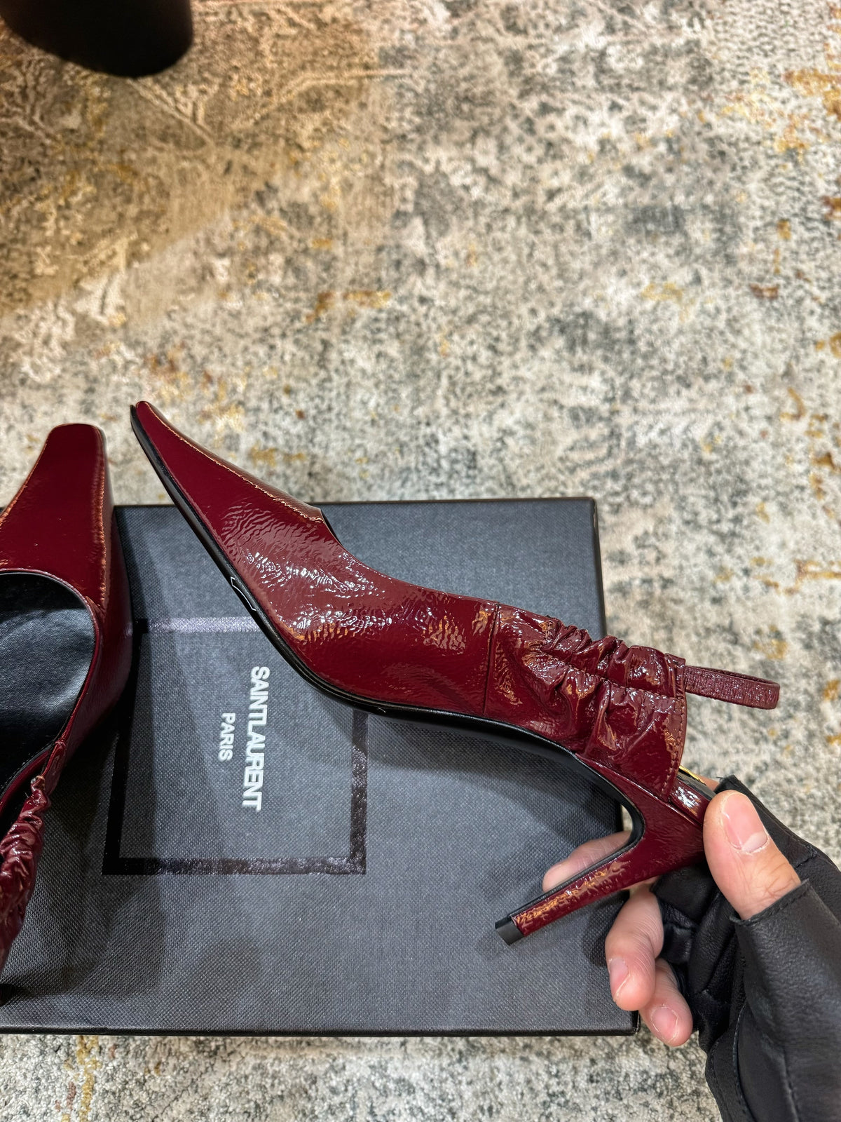 YSL Anne-Marie Slingback 8cm Burgundy Sheepskin 637226