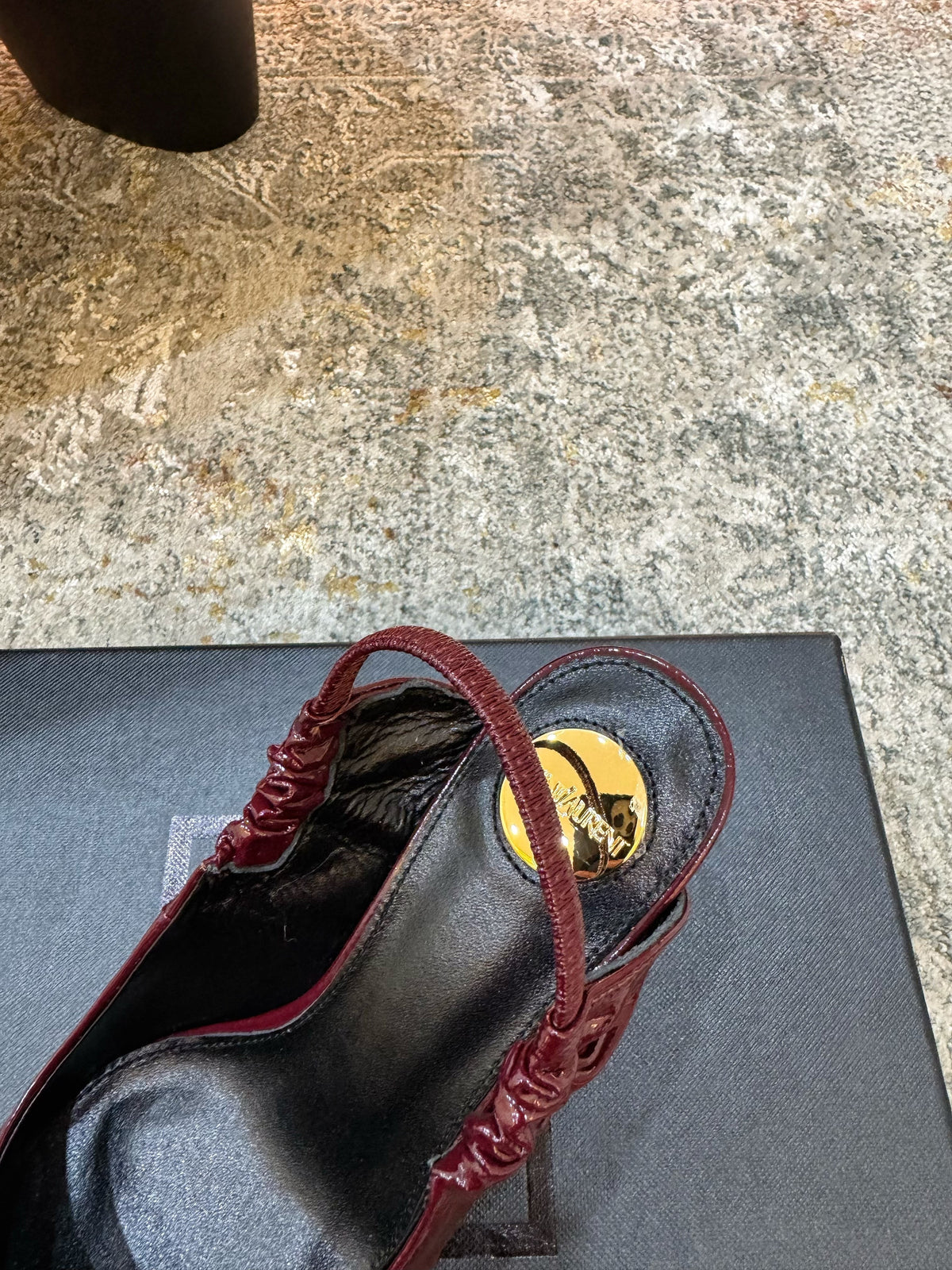 YSL Anne-Marie Slingback 8cm Burgundy Sheepskin 637226