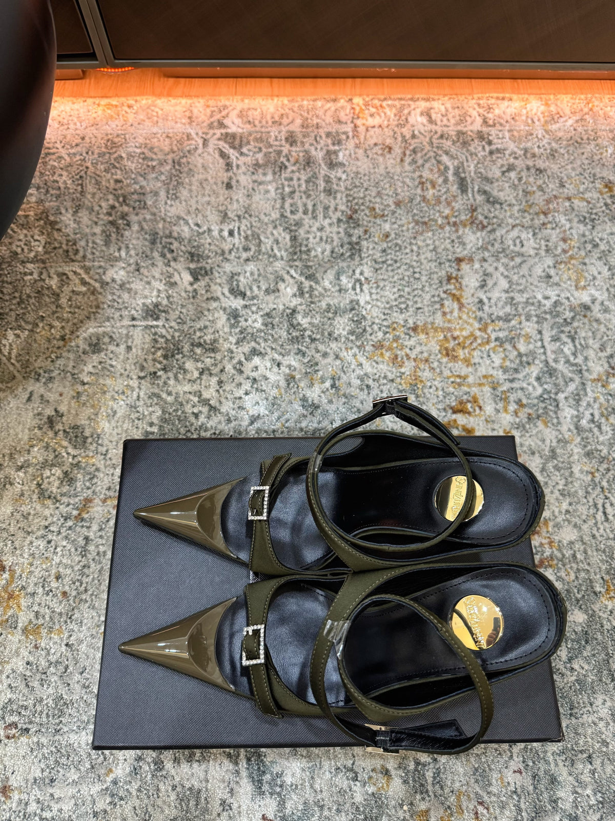 YSL 26FW Sandal 10.5cm Olive Silk 803983