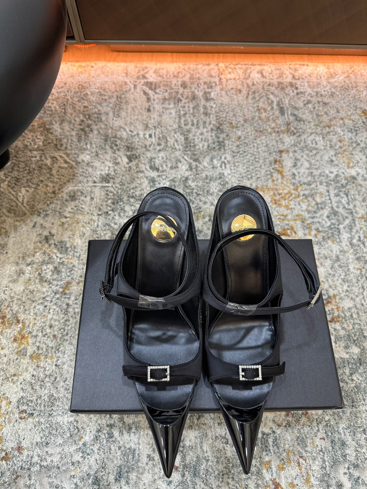 YSL 26FW Sandal 10.5cm Black Silk 803984