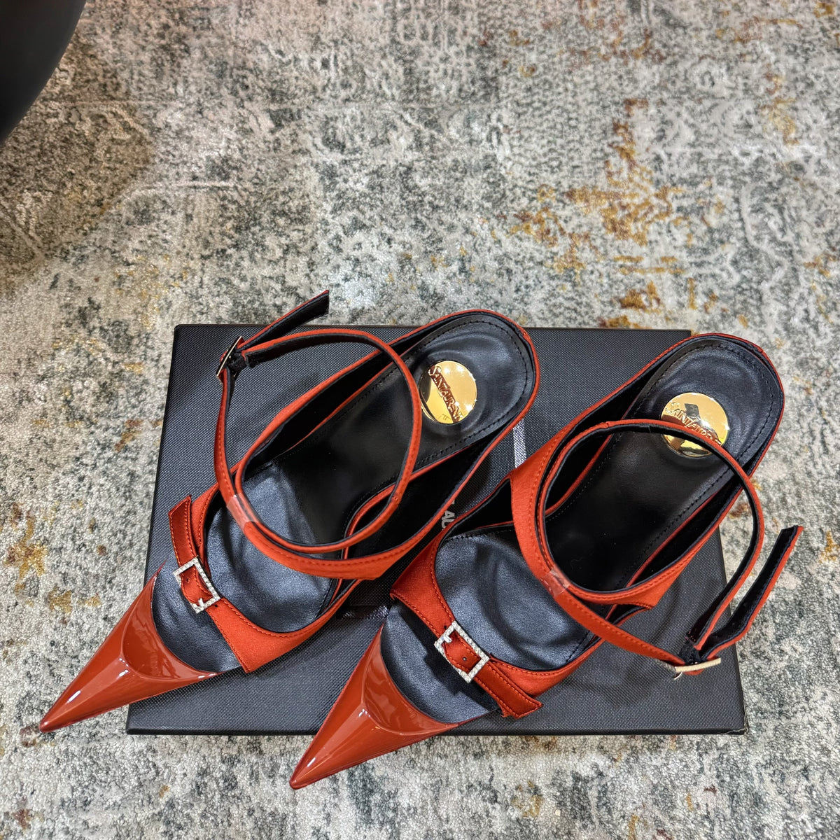 YSL 26FW Sandal 10.5cm Rust Red Silk 803986