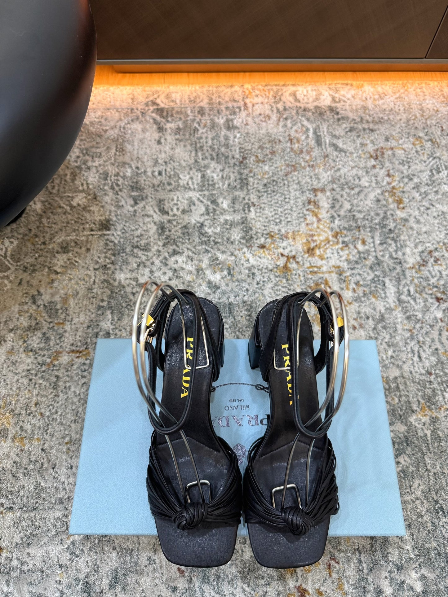 Prada Heeled Sandals 7cm Black Leather 804098