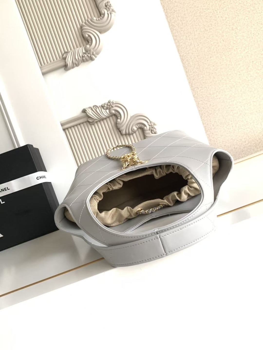 Chanel 2026 Basket Hobo Bag 35cm Grey Calfskin