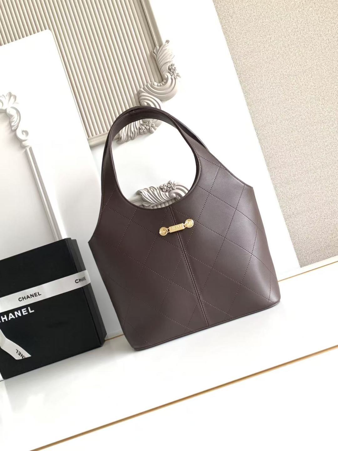 Chanel 2026 Basket Hobo Bag 35cm Coffee Calfskin