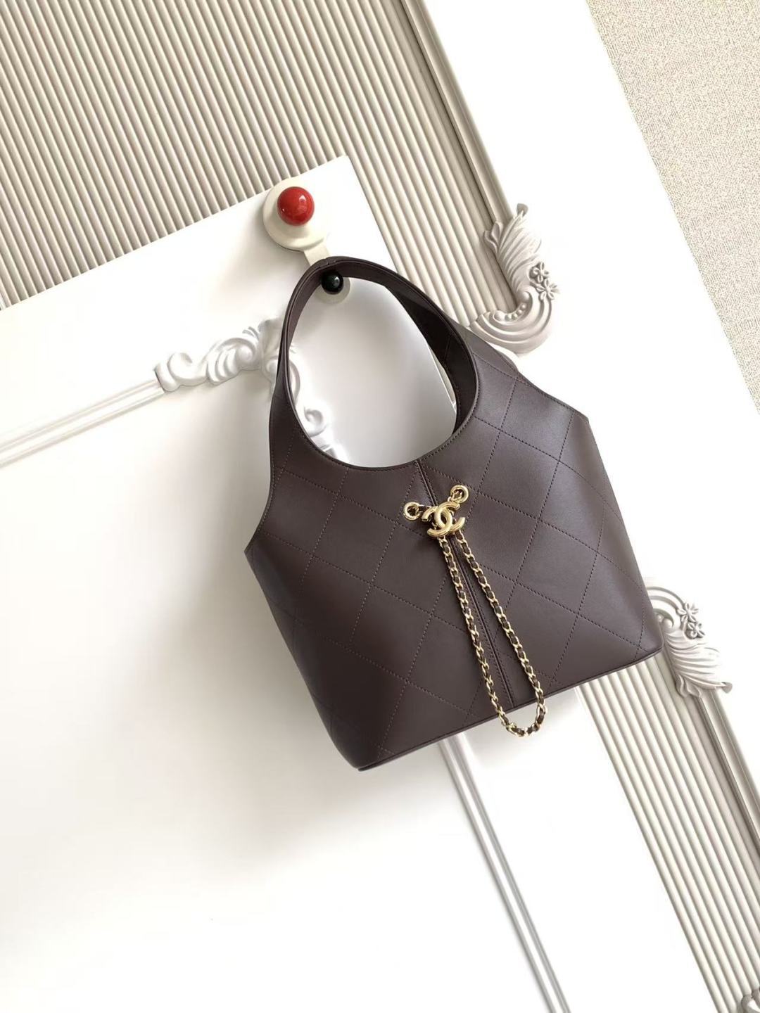Chanel 2026 Basket Hobo Bag 35cm Coffee Calfskin