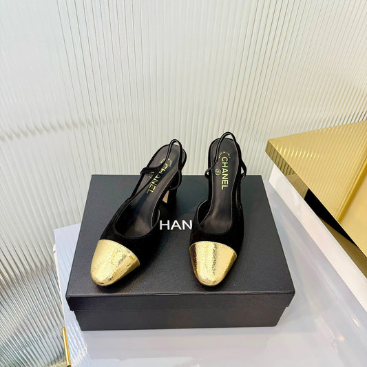 CC 26 Slingback High Heel 9cm Black Gold Suede 714013