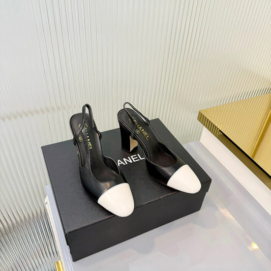 CC 26 Slingback High Heel 9cm White Black Lambskin 714015