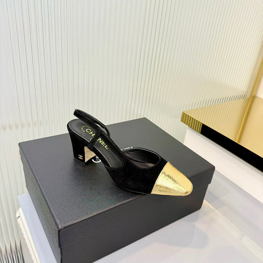 CC 26 Slingback High Heel 6.5cm Gold Black Suede 714020