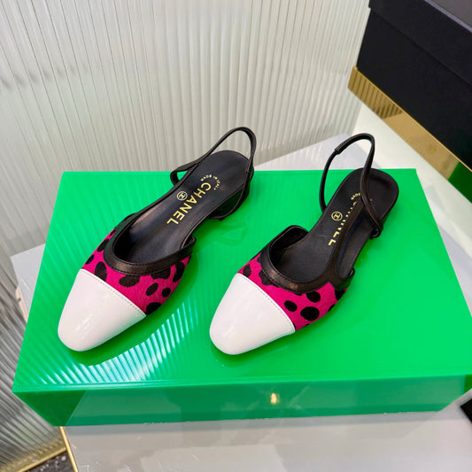 CC Slingback Flat White Pink Leopard-Print Leather 923836