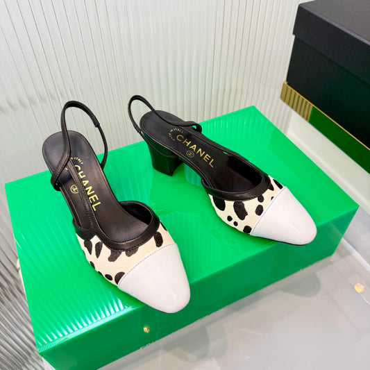 CC Slingback 6.5cm White Cream Leopard-Print Leather 923838