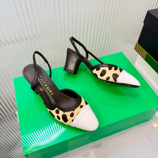 CC Slingback 6.5cm White Beige Leopard-Print Leather 923843