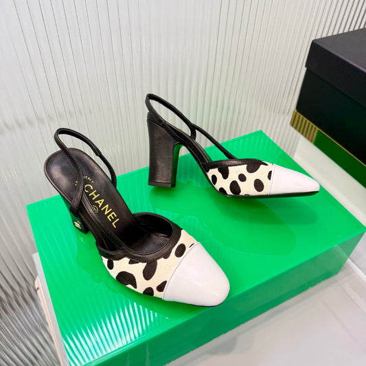 CC Slingback 9cm White Cream Leopard-Print Leather 923845