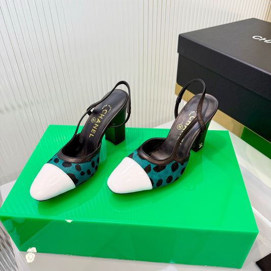 CC Slingback 9cm White Teal Green Leopard-Print Leather 923848