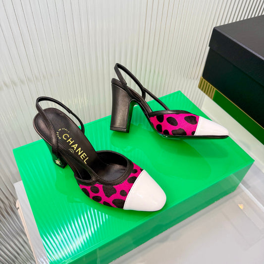 CC Slingback 9cm White Pink Leopard-Print Leather 923851
