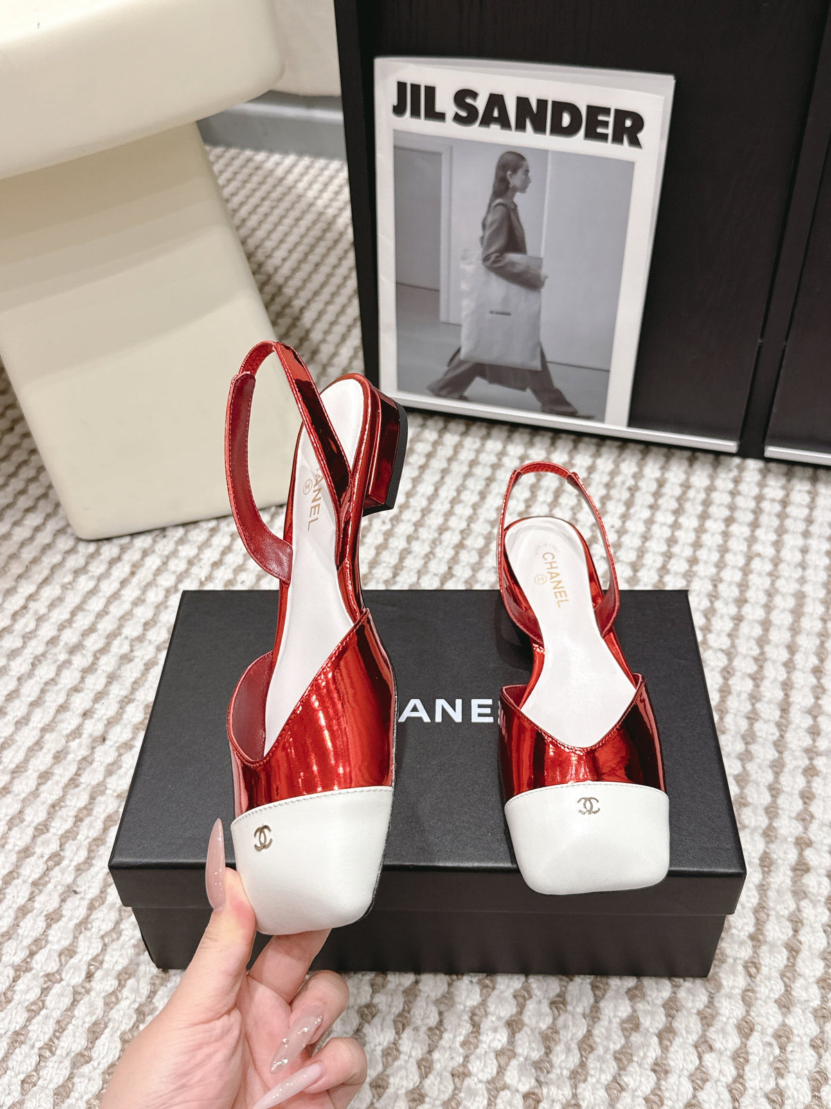 CC 2026 Slingbacks Flat Red White Patent Leather 721432