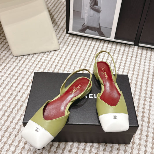 CC 2026 Slingbacks Flat Green White Lambskin 721434