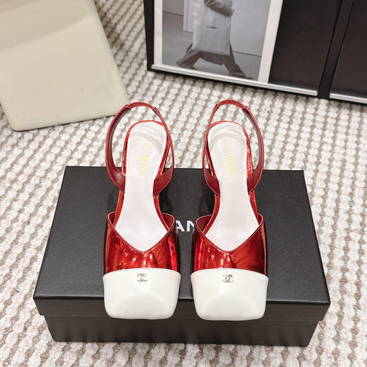 CC 2026 Slingbacks 6cm Red White Patent Leather 721438