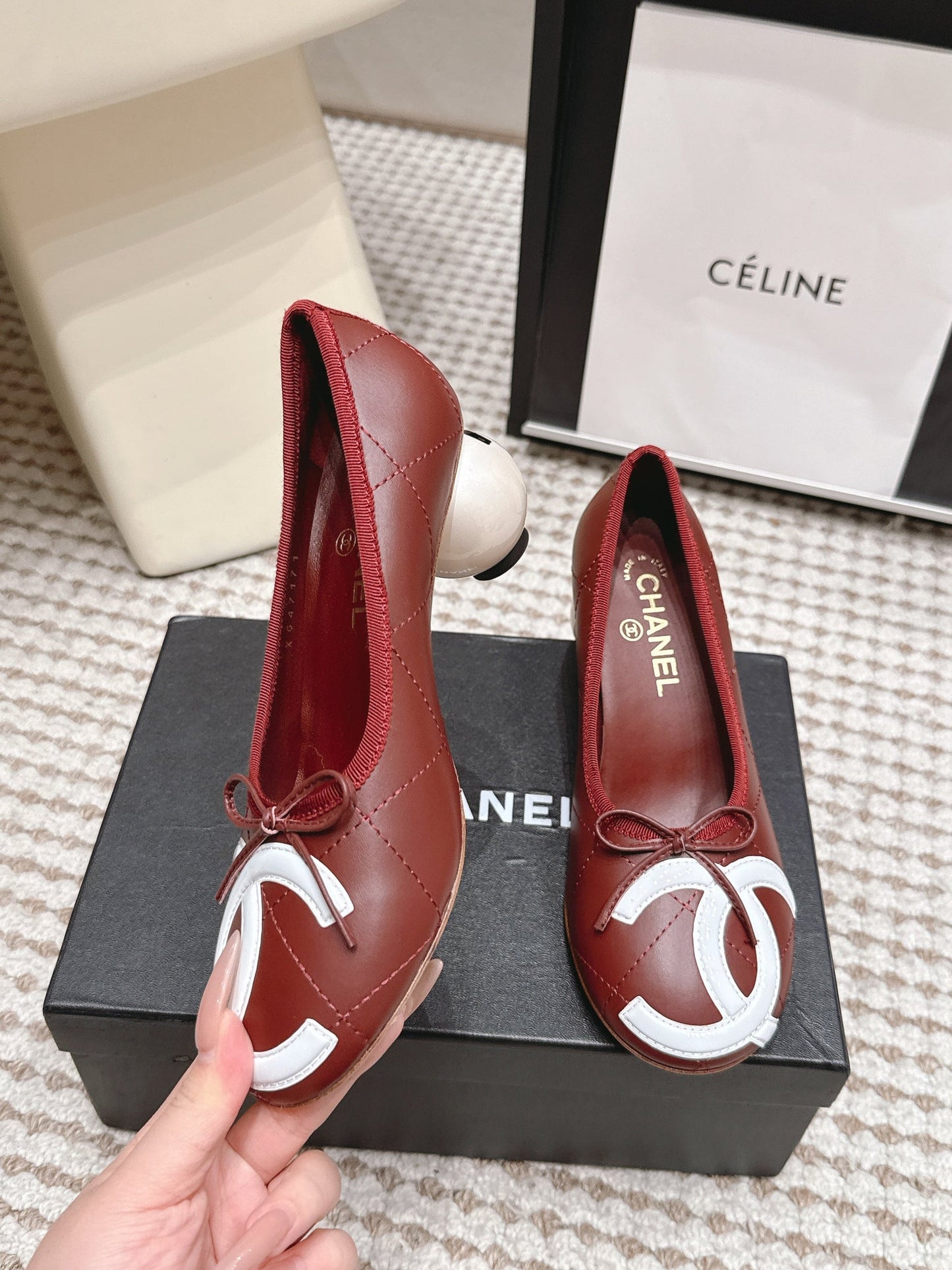 CC 26s Pearl High Heels 5.5cm Burgundy Calfskin