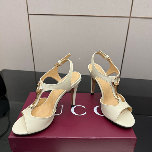 GG G-Buckle High-Heeled Sandals 10.5cm Ivory Cowhide 725305
