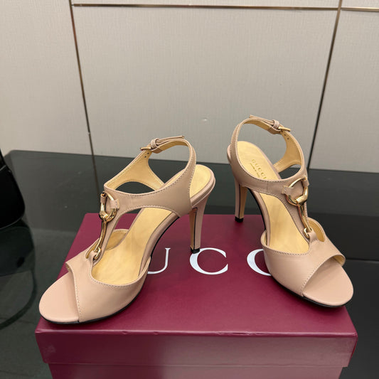 GG G-Buckle High-Heeled Sandals 10.5cm Beige  Cowhide 725306