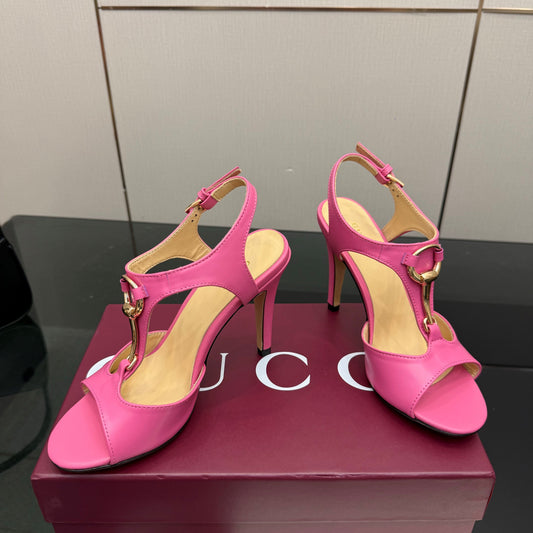 GG G-Buckle High-Heeled Sandals 10.5cm Pink  Cowhide 725307