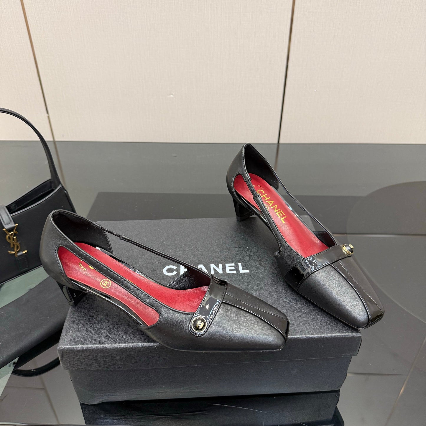 CC 26P Slingback 5cm Black Lambskin Patent Leather 791605