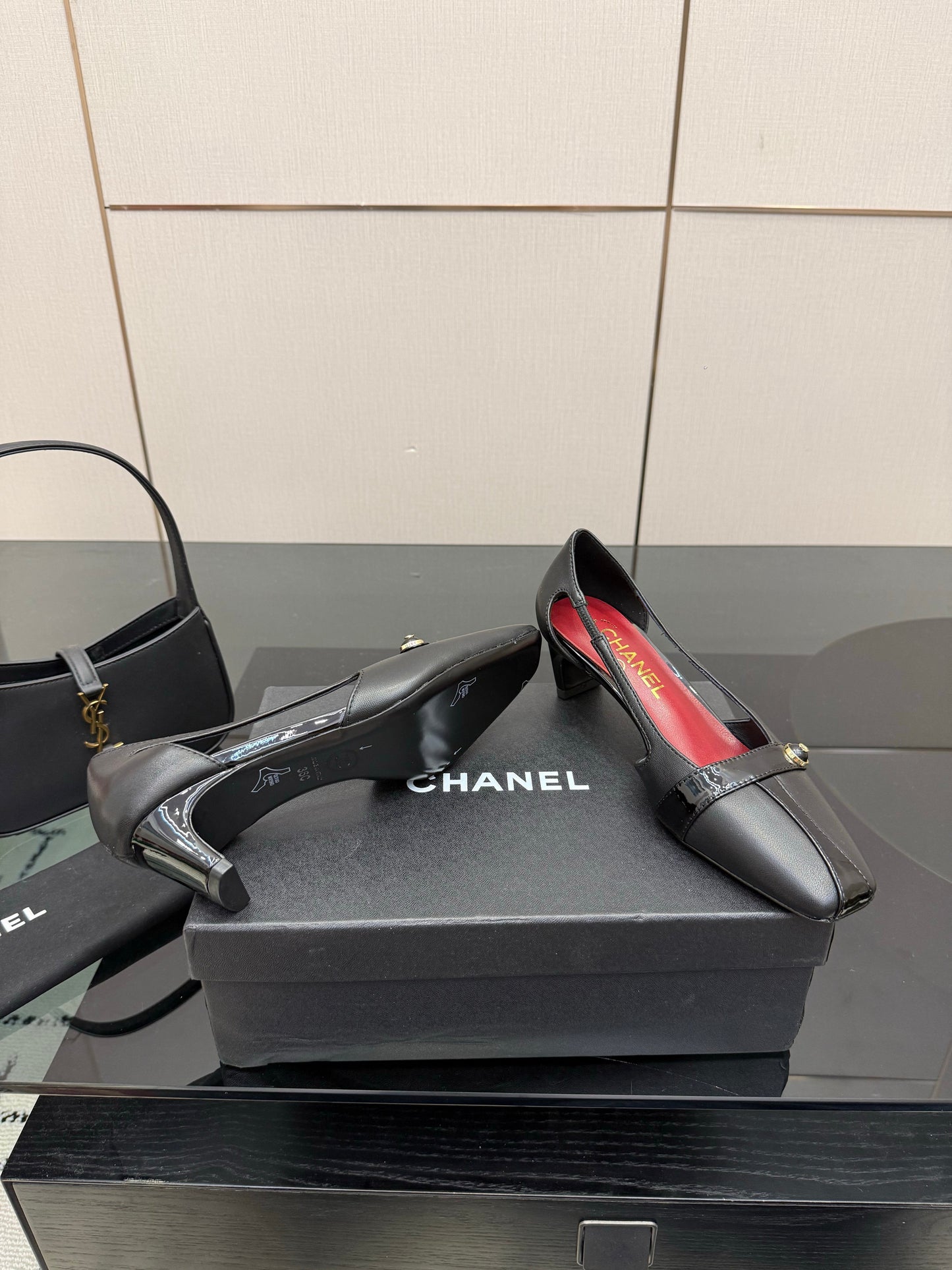 CC 26P Slingback 5cm Black Lambskin Patent Leather 791605