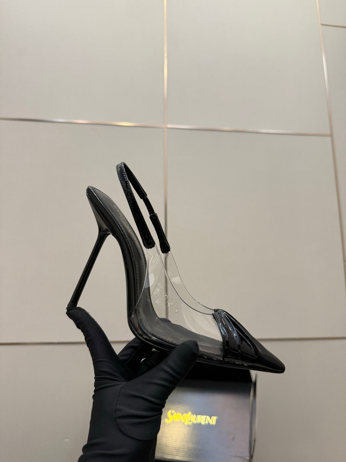 YSL Chica Slingback 10.5cm Black Leather 828238
