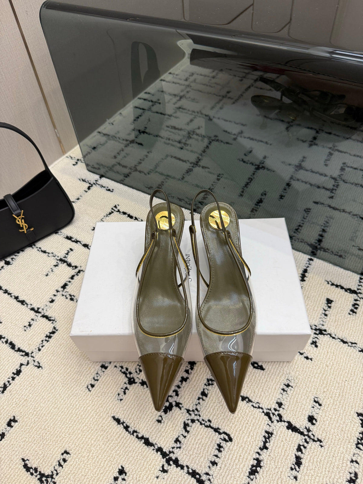 YSL Slingbacks Olive Patent Leather 894388
