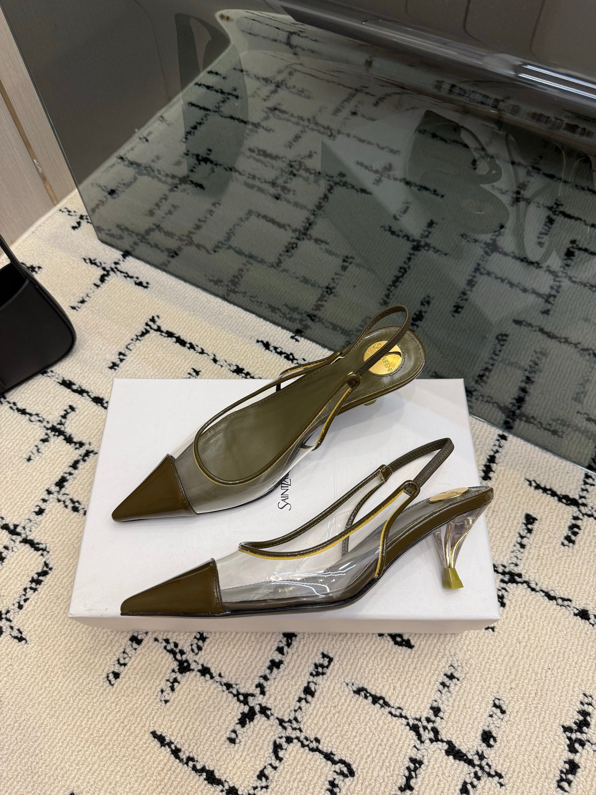 YSL Slingbacks Olive Patent Leather 894388