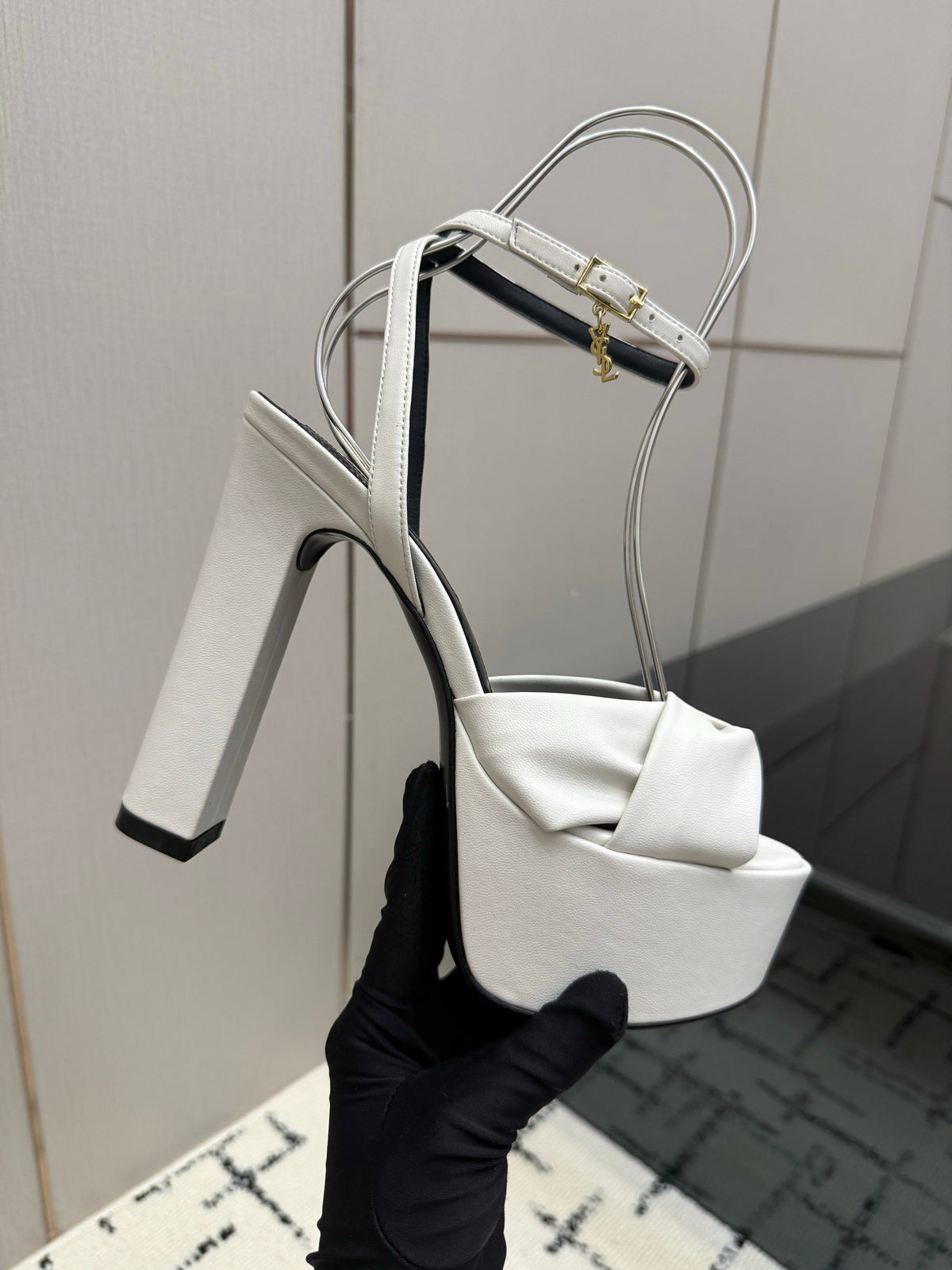 YSL Franciane Platform Sandals White Leather 894446