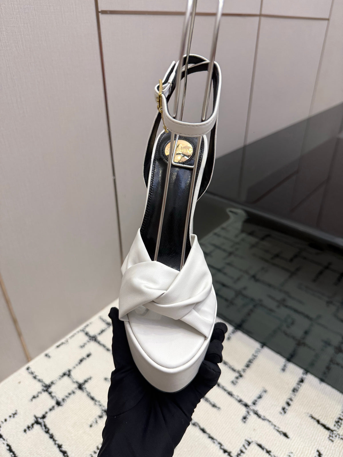 YSL Franciane Platform Sandals White Leather 894446