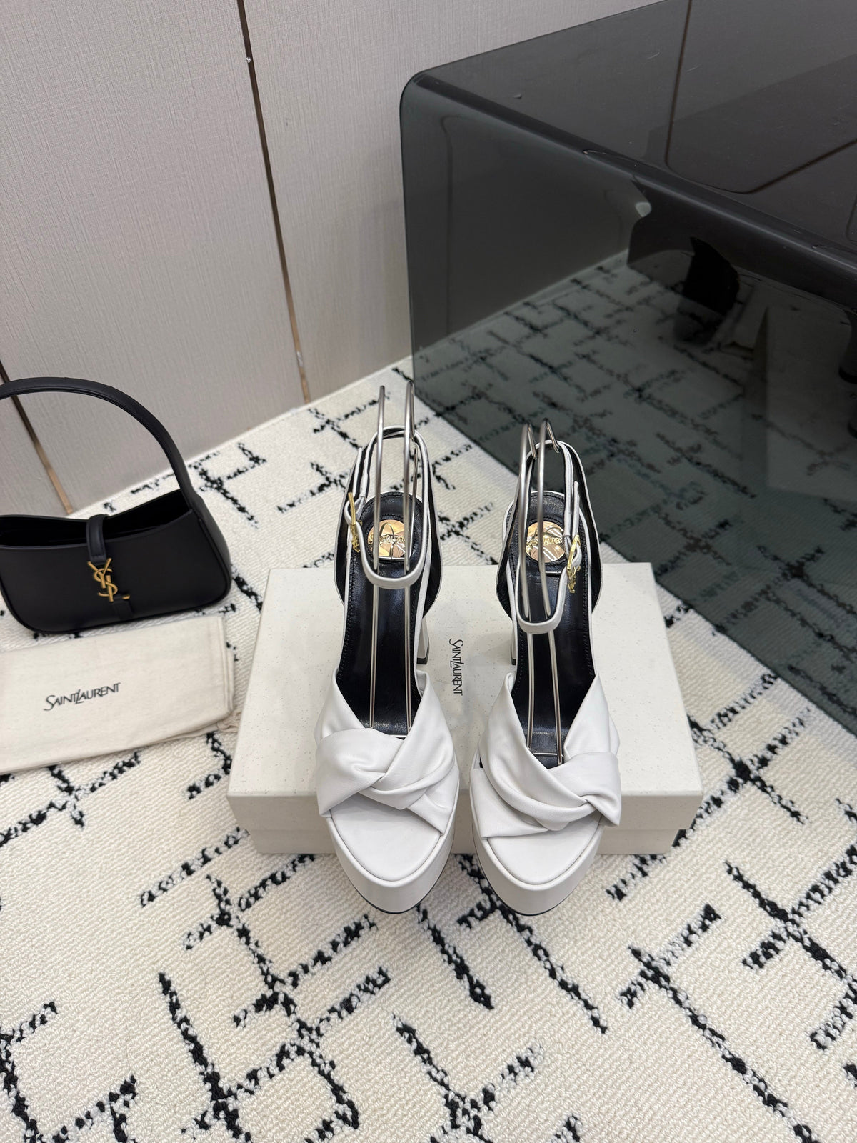 YSL Franciane Platform Sandals White Leather 894446