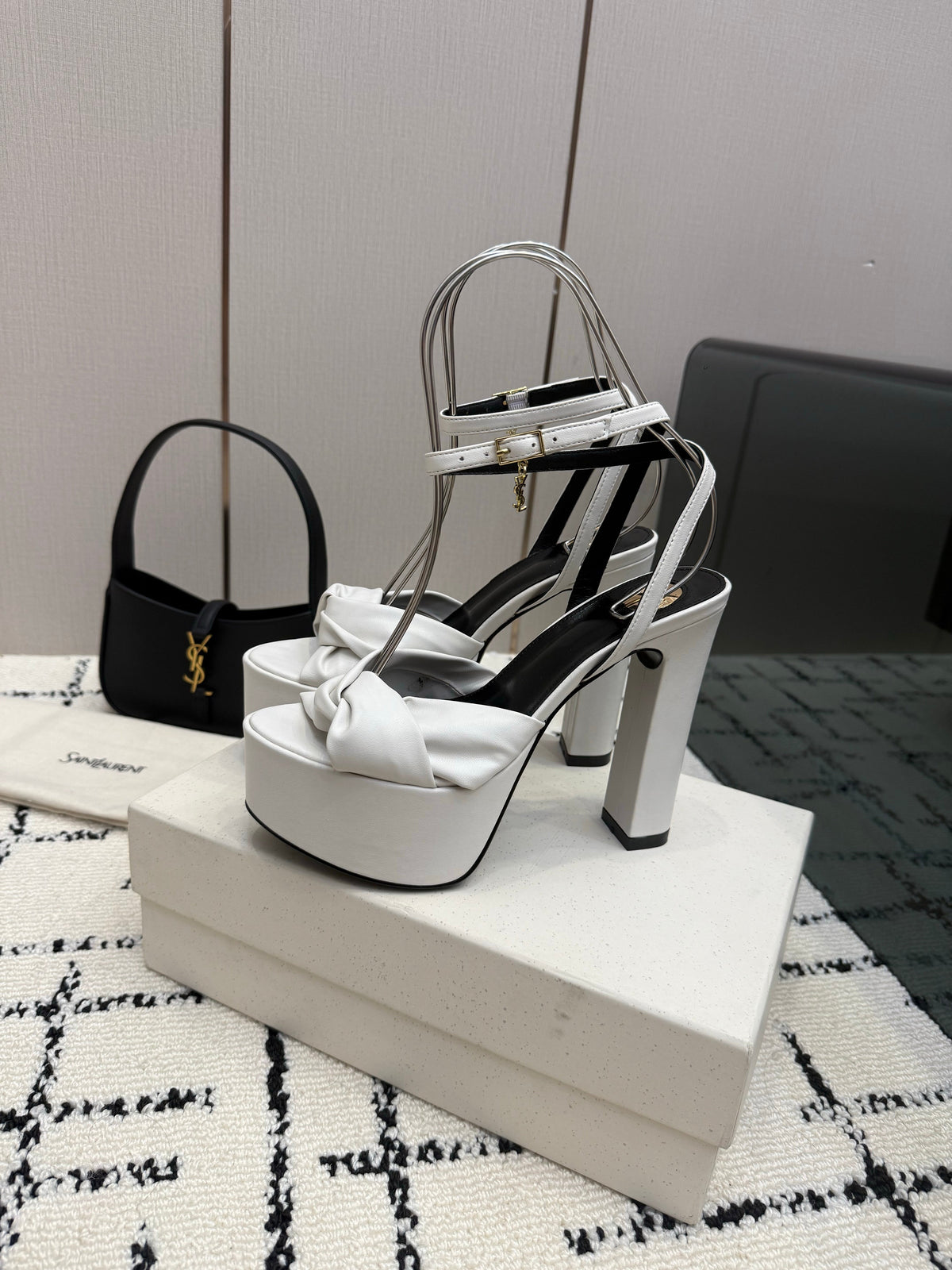 YSL Franciane Platform Sandals White Leather 894446