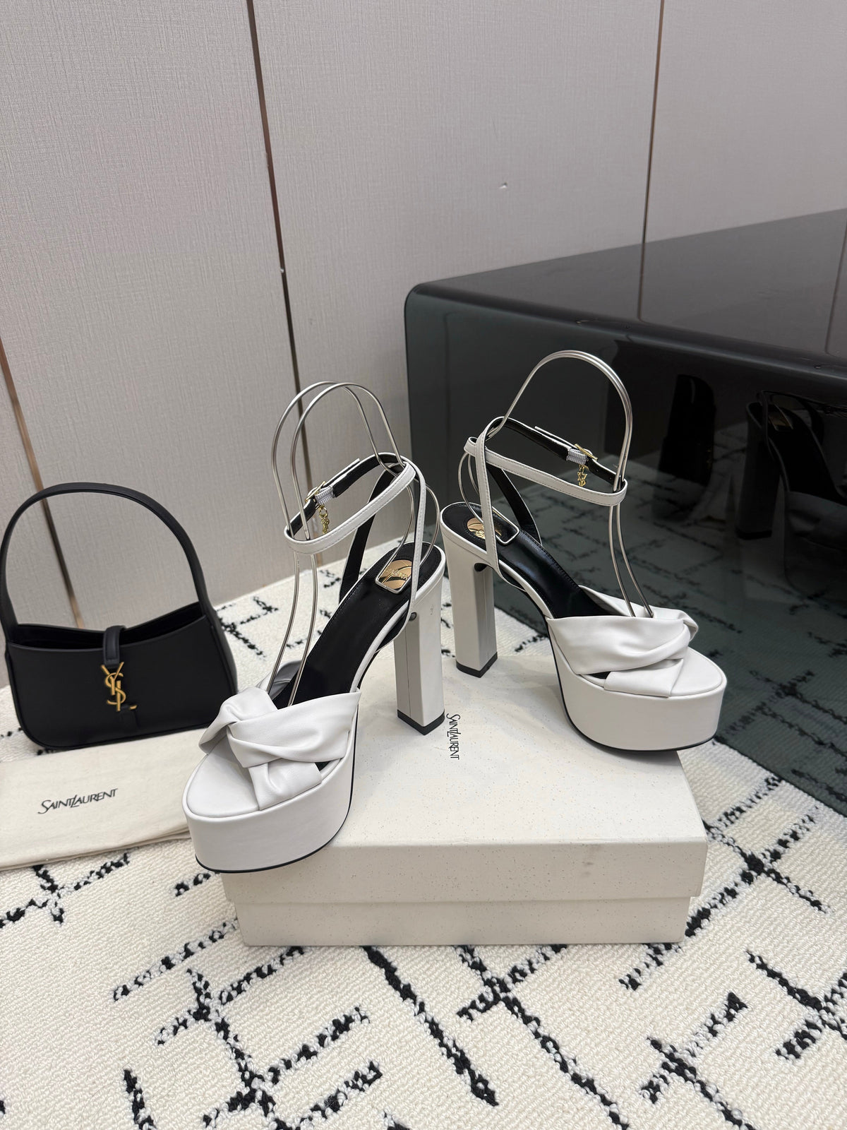 YSL Franciane Platform Sandals White Leather 894446