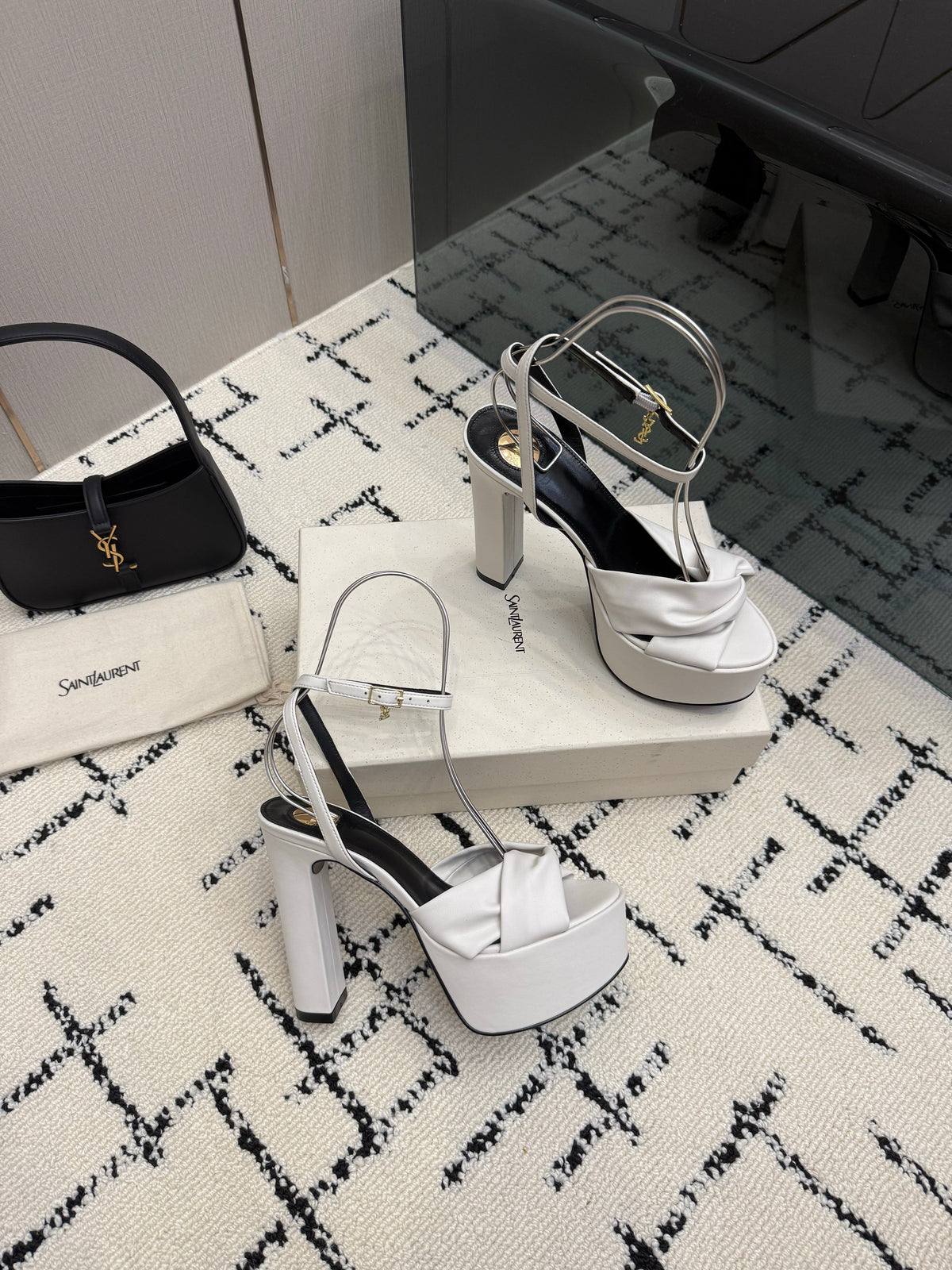 YSL Franciane Platform Sandals White Leather 894446