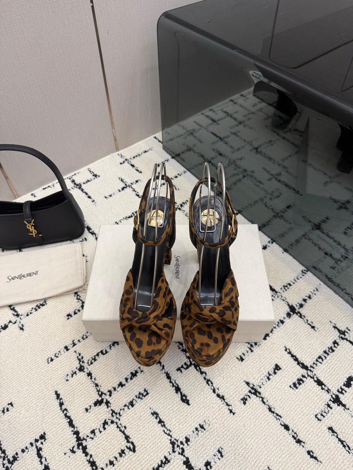 YSL Franciane Platform Sandals Leopard Suede