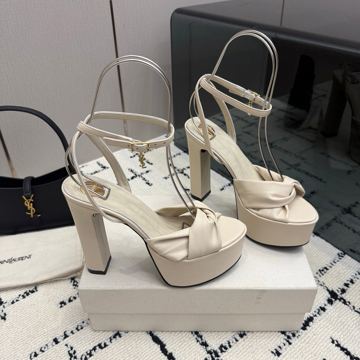 YSL Franciane Platform Sandals White Leather 894450
