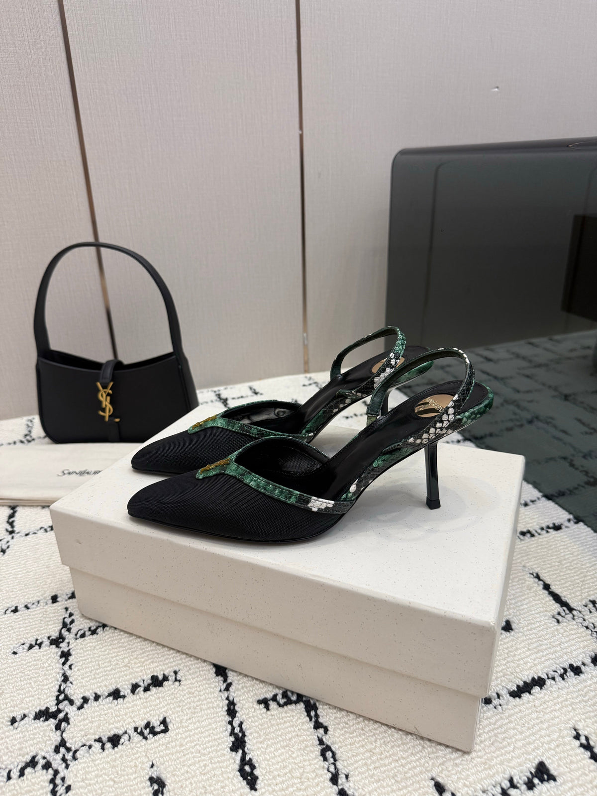 YSL Sandal Black Leather Mesh 894451