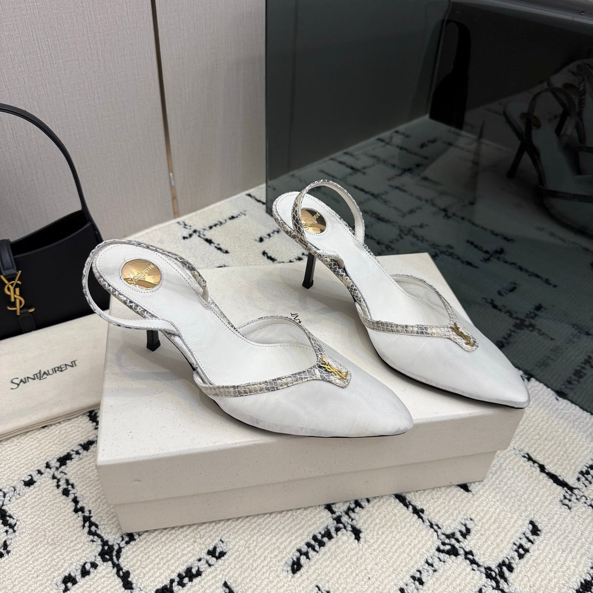 YSL Sandal White Leather Mesh 894452