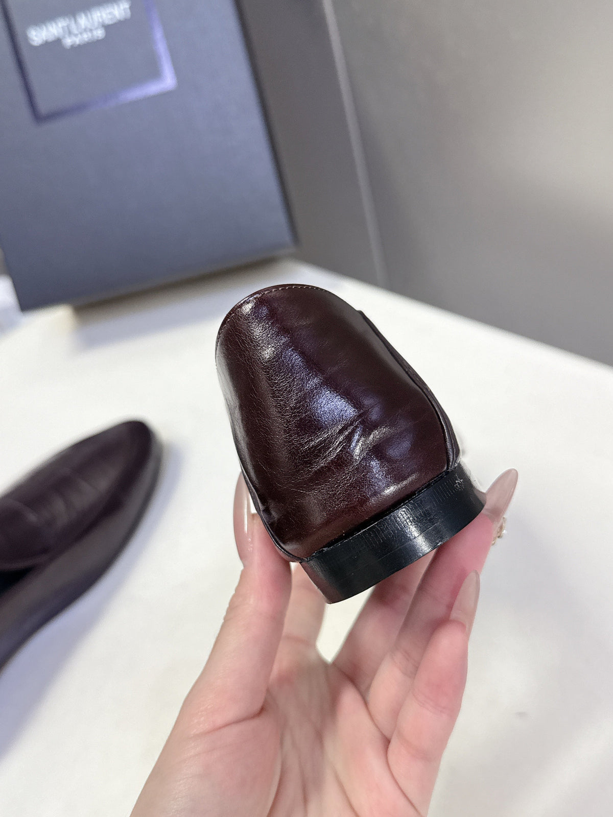 YSL 26s Loafer Dark Brown Embossed Leather 635586
