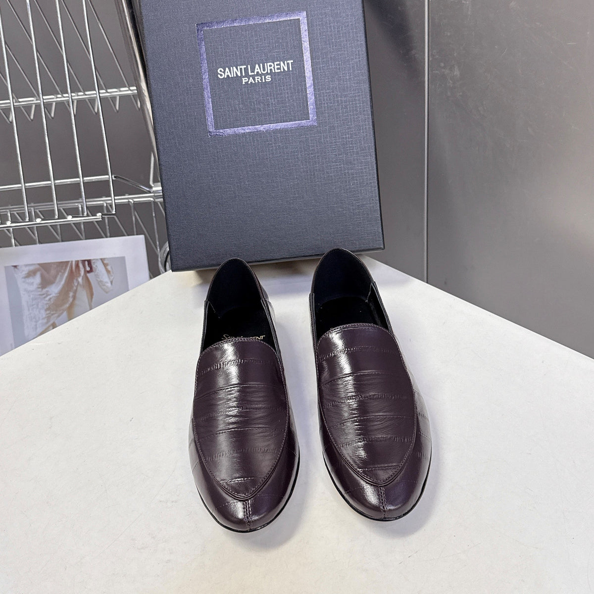 YSL 26s Loafer Dark Brown Embossed Leather 635586