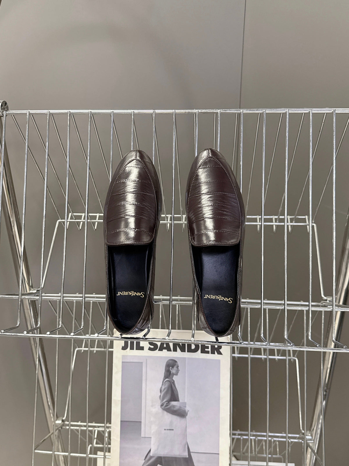 YSL 26s Loafer Dark Brown Embossed Leather 635586