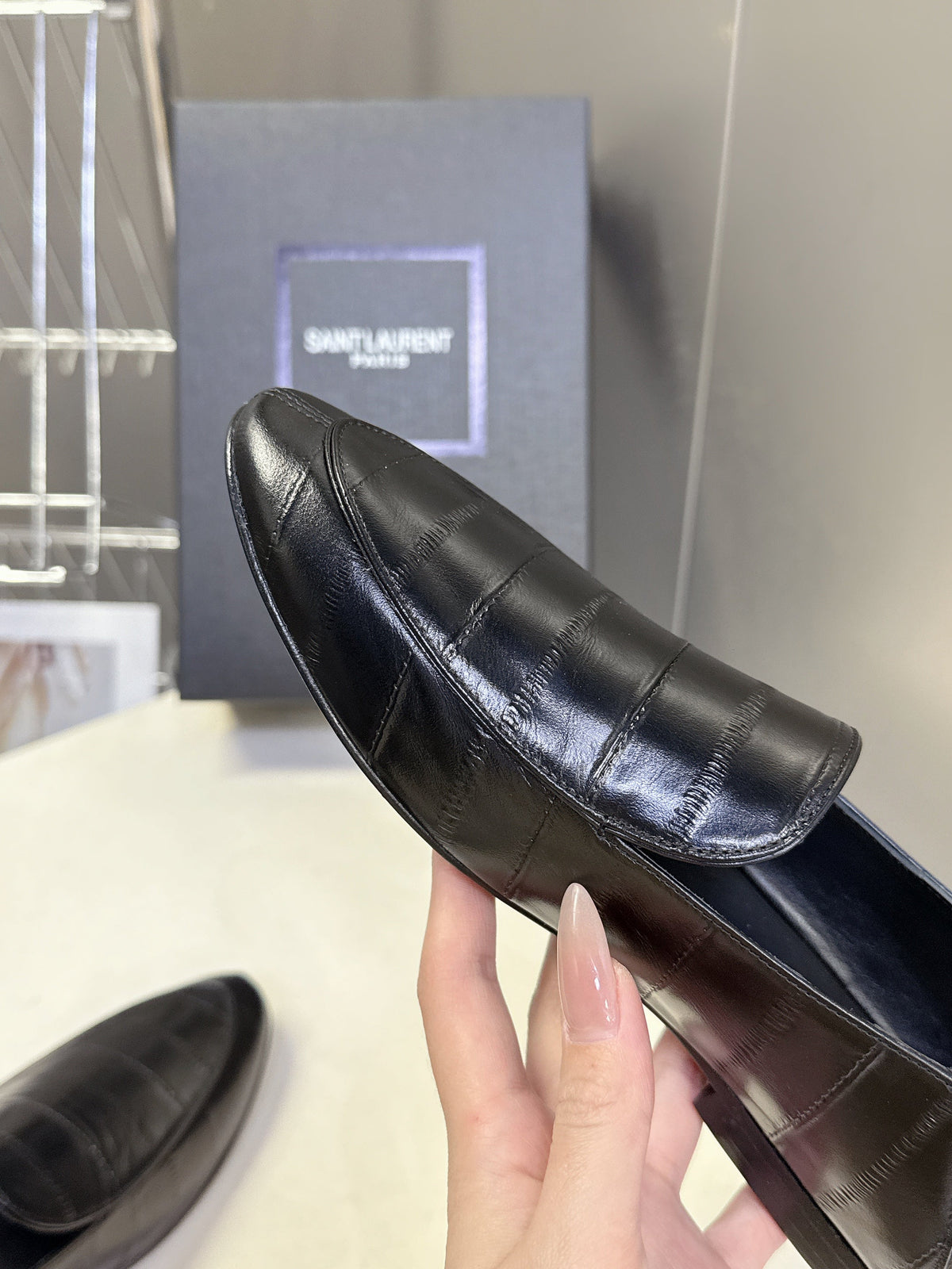 YSL 26s Loafer Black Embossed Leather 635587