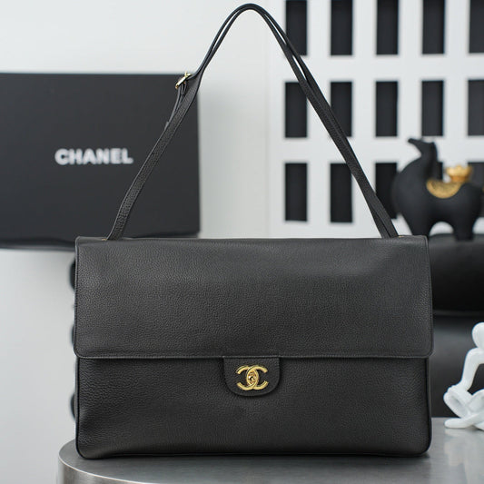 CC 26s Maxi Flap Bag 39cm Black Calfskin GHW