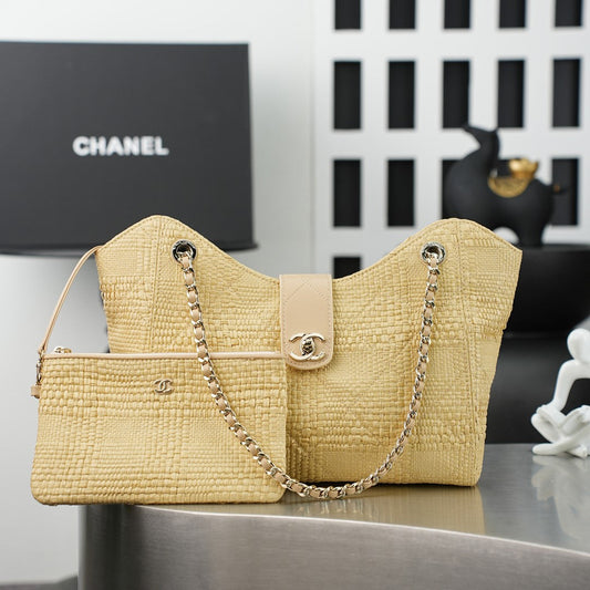 CC Shopping Bag 32cm Beige Braided Raffia