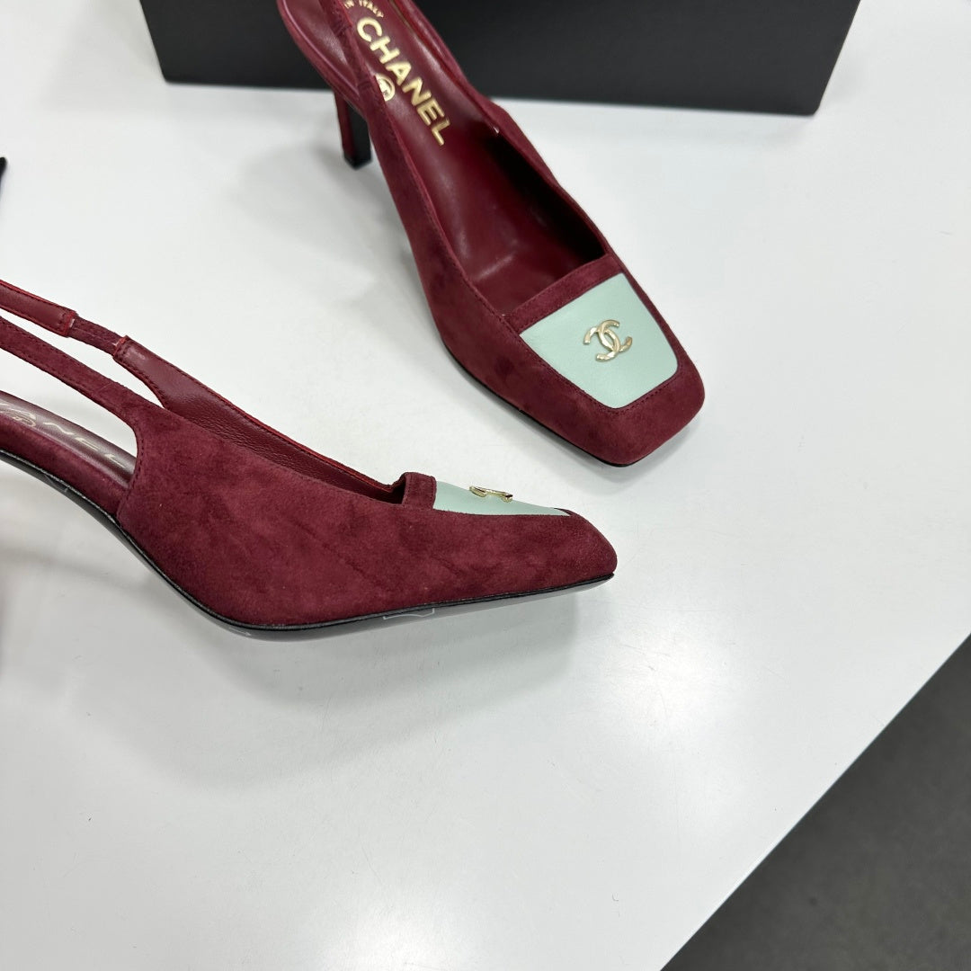 CC Block Slingback Burgundy Red White Suede 743250
